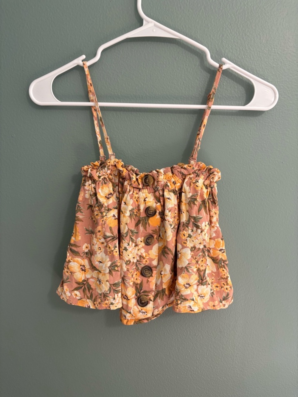 American Eagle Outfitters Peach Floral Button-Front Crop Top